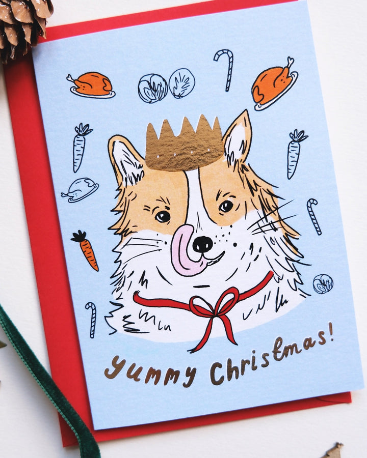 'Yummy Christmas' Luxury Foiled Dog Christmas Card Single
