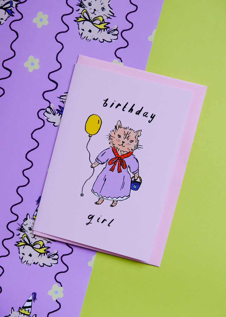 Birthday Girl Pink Cat Birthday Card