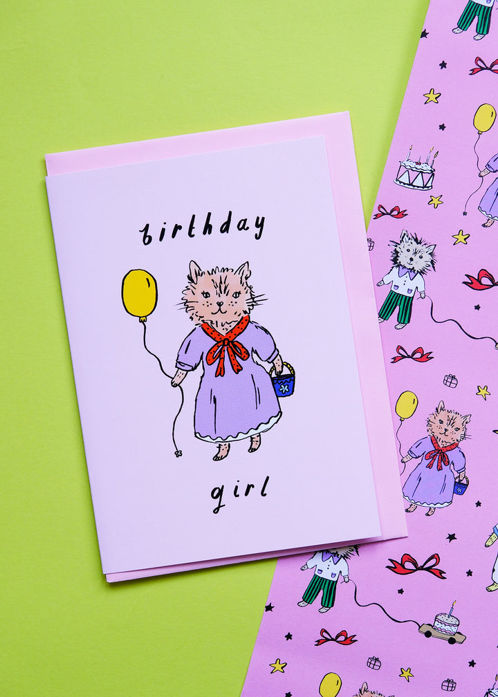 Birthday Girl Pink Cat Birthday Card