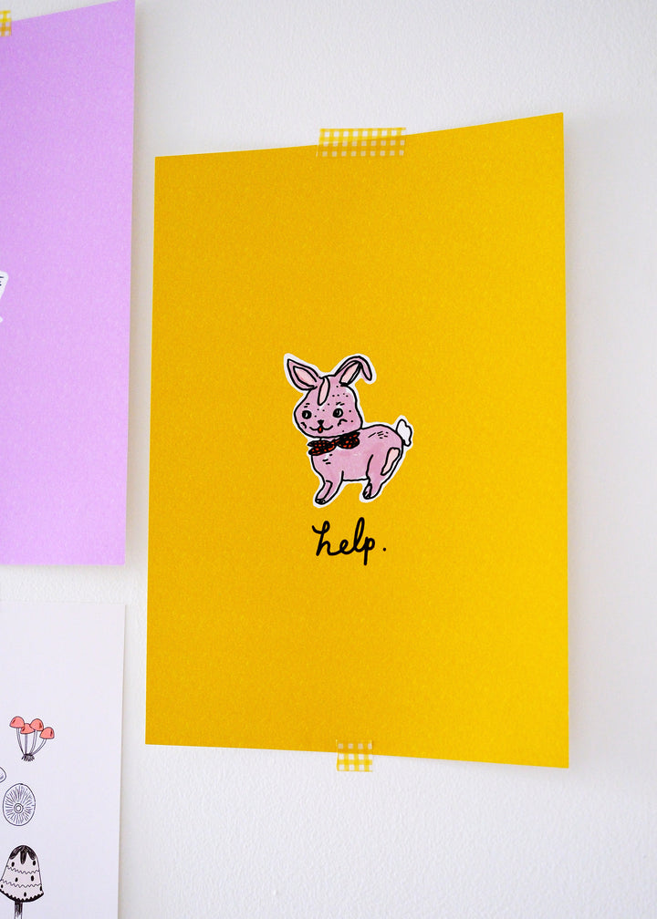 'Help' Vintage Bunny Rabbit Art Print