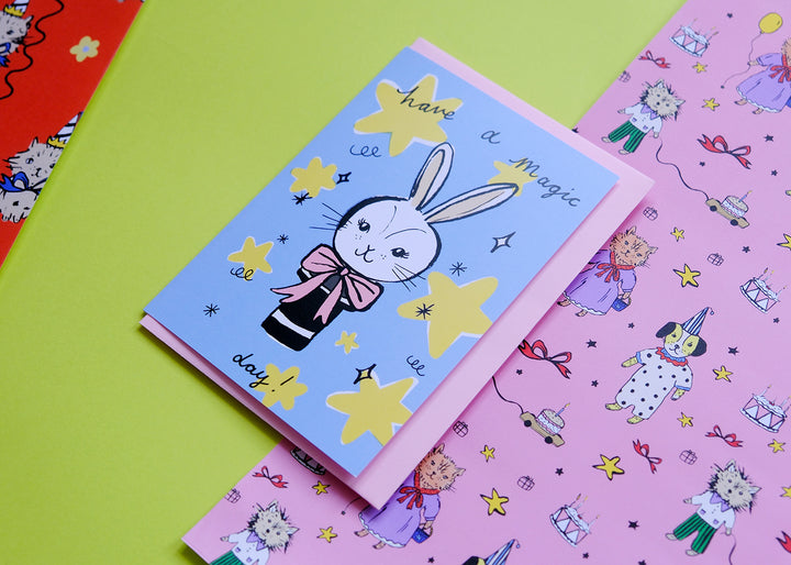 Blue Magic Bunny Rabbit Magic Day Birthday / Occasion Card