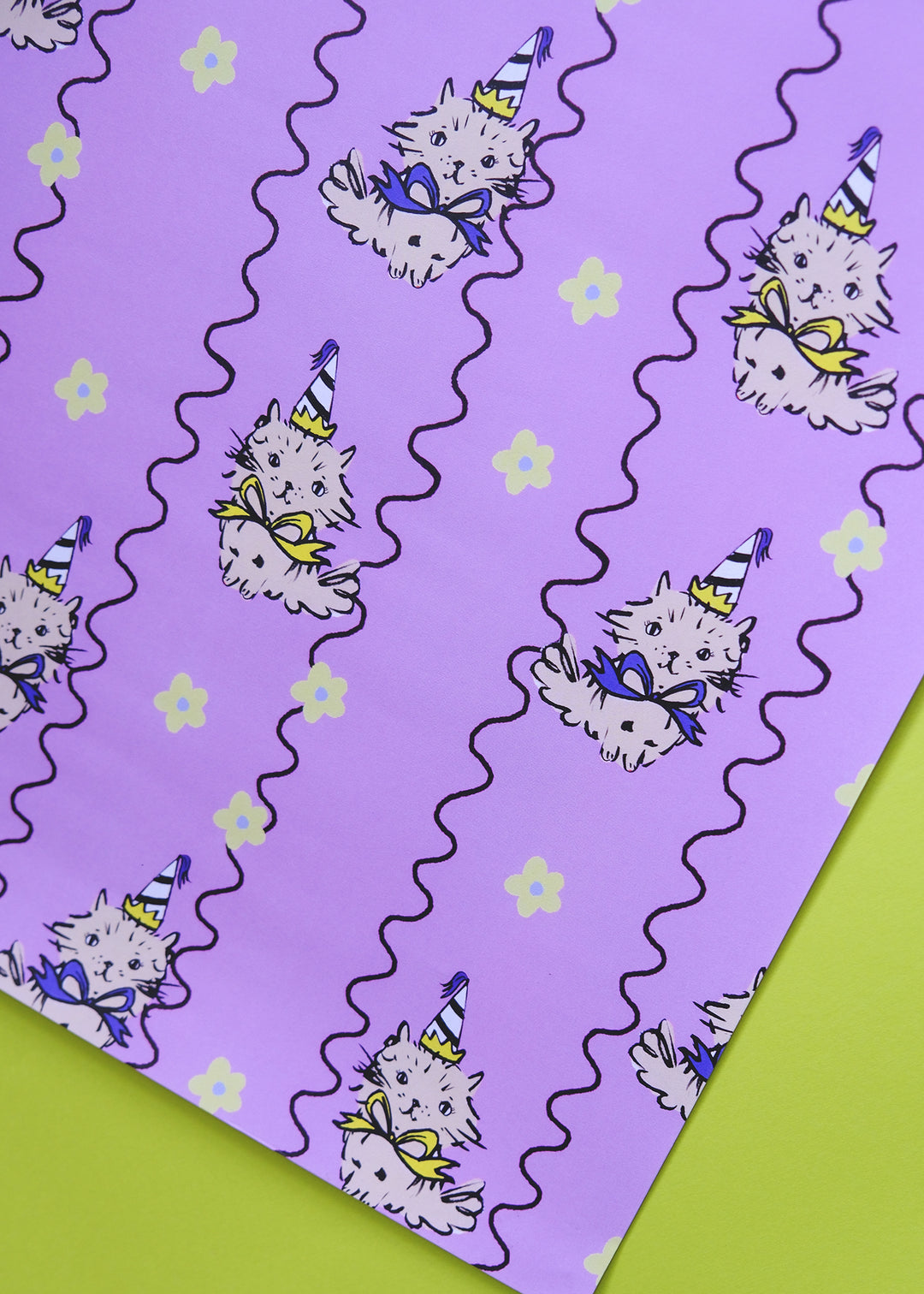 Purple Party Cats Gift Wrap - Single Sheet
