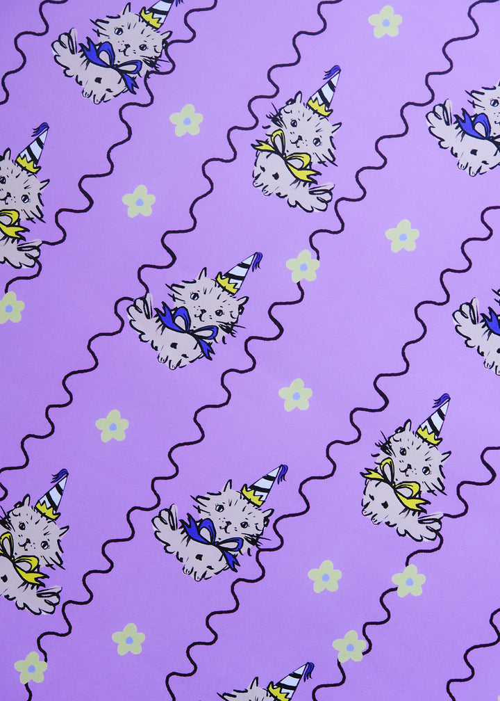 Purple Party Cats Gift Wrap - Single Sheet