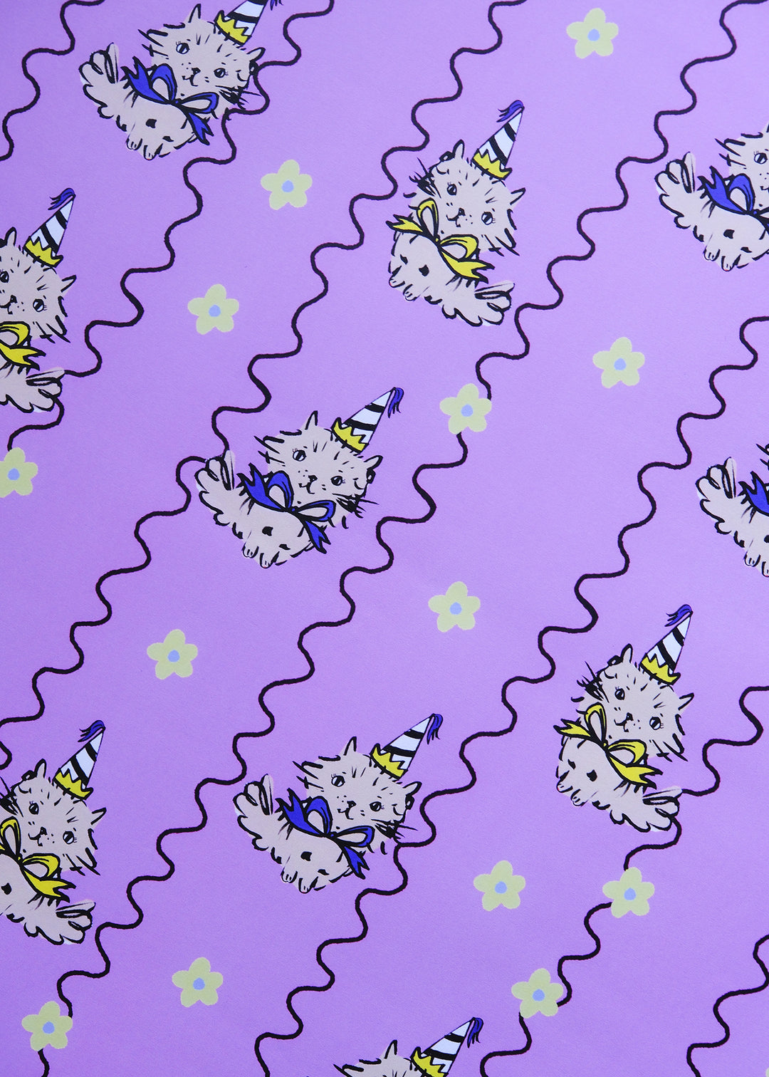Purple Party Cats Gift Wrap - Single Sheet