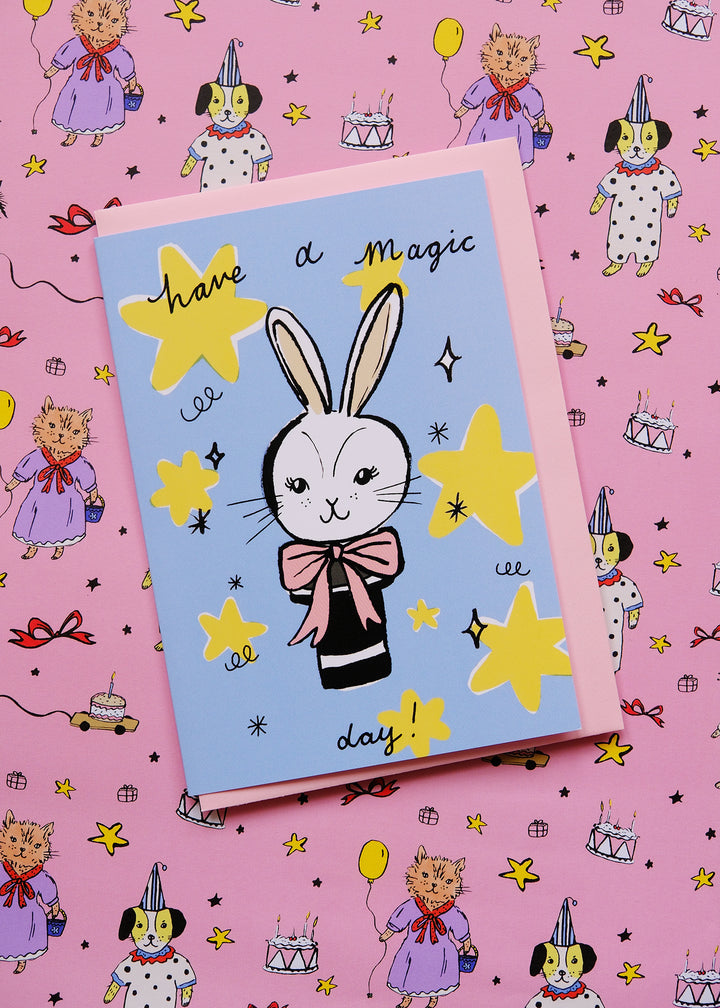 Blue Magic Bunny Rabbit Magic Day Birthday / Occasion Card