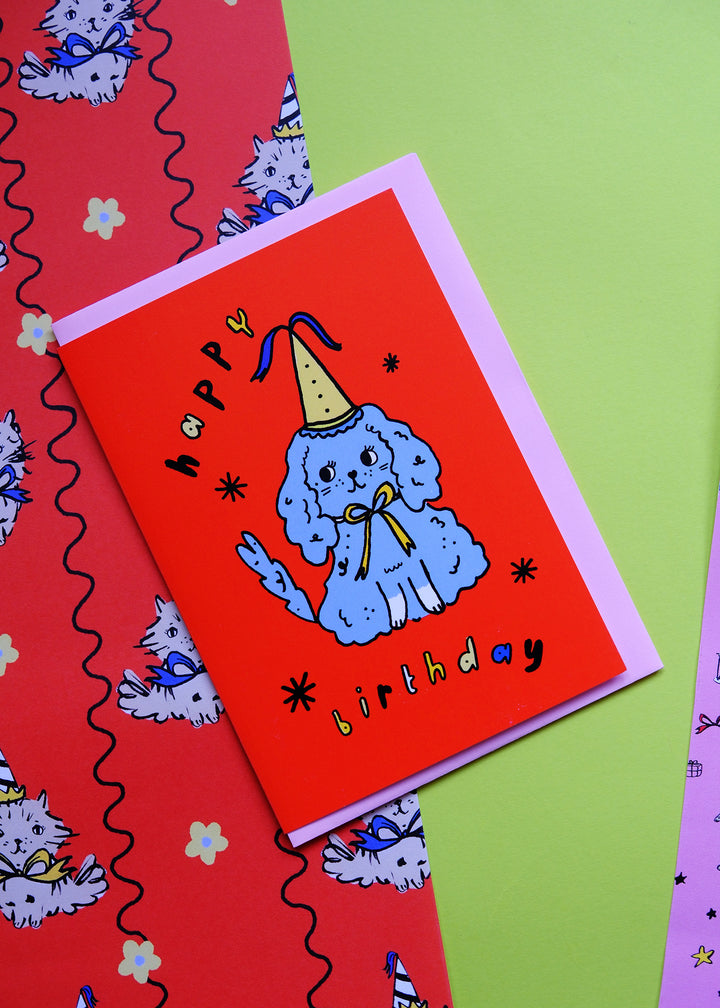 Red Happy Birthday Blue Dog Card