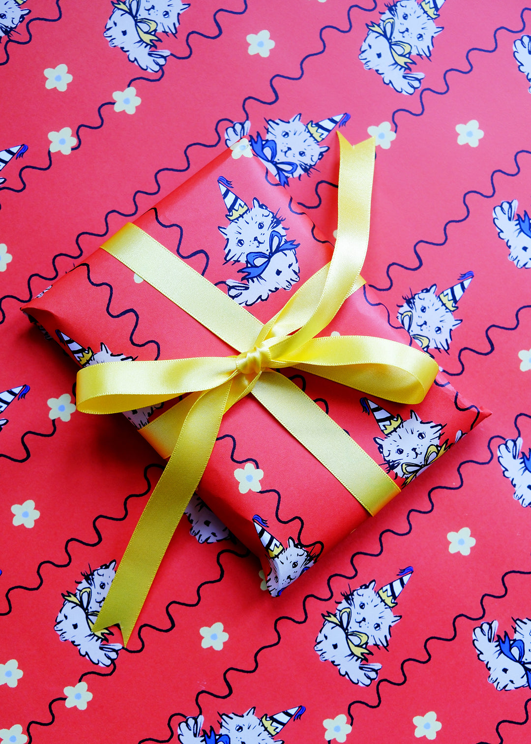 Red Party Cats Gift Wrap - Single Sheet