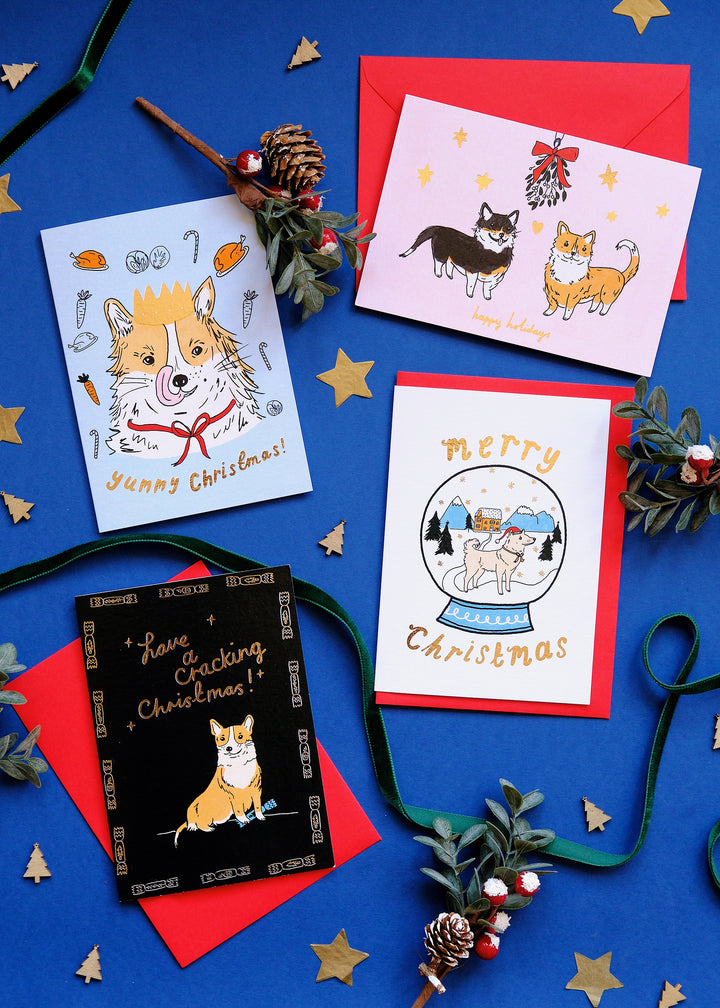 Luxury Dog Foiled Christmas Cards Pack - Multiple designs