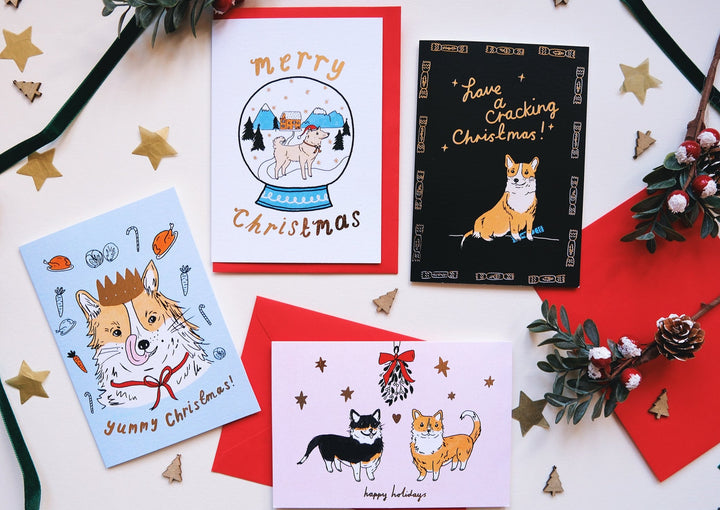 Luxury Dog Foiled Christmas Cards Pack - Multiple designs