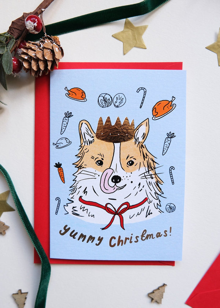 'Yummy Christmas' Luxury Foiled Dog Christmas Card Single